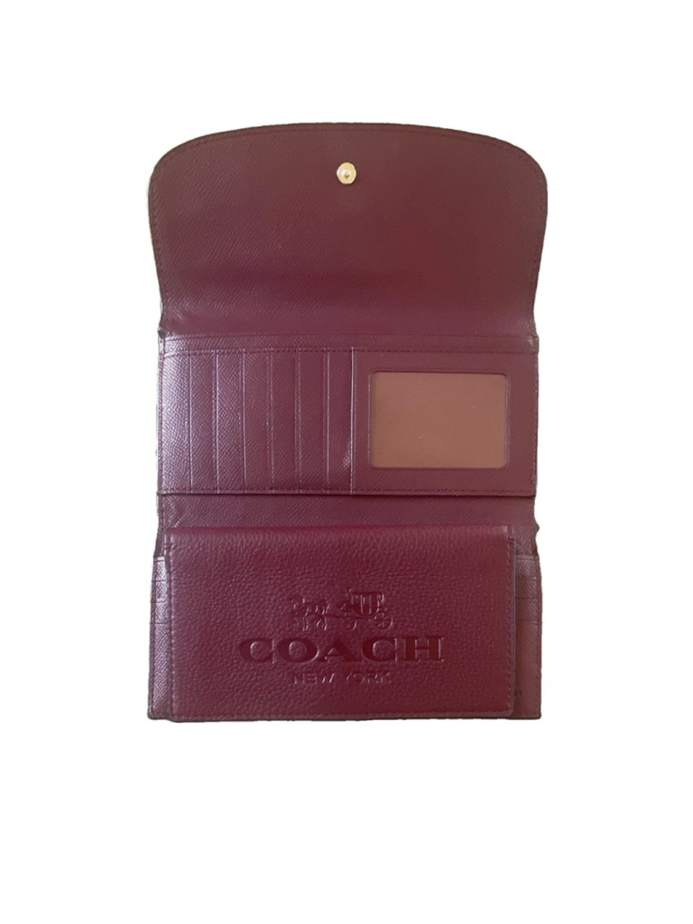 Coach Burgundy Snap-Flap Trifold Wallet w/ Credit Card Slots & Zip Coin Pock - Picture 2 of 8